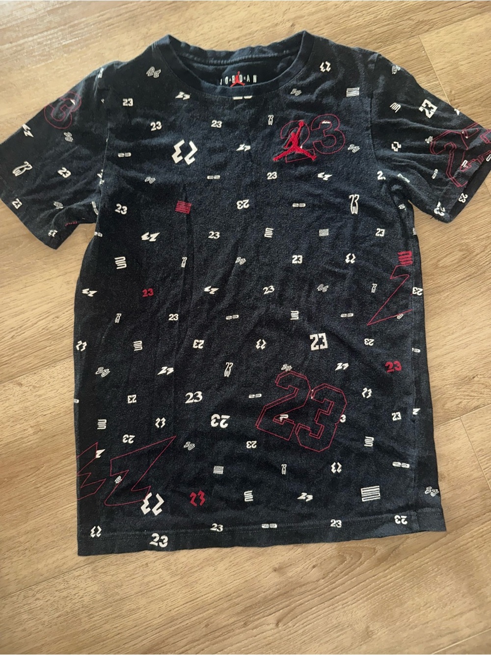 Jordan Black Short-Sleeve Tee with Red and White '23' Graphics